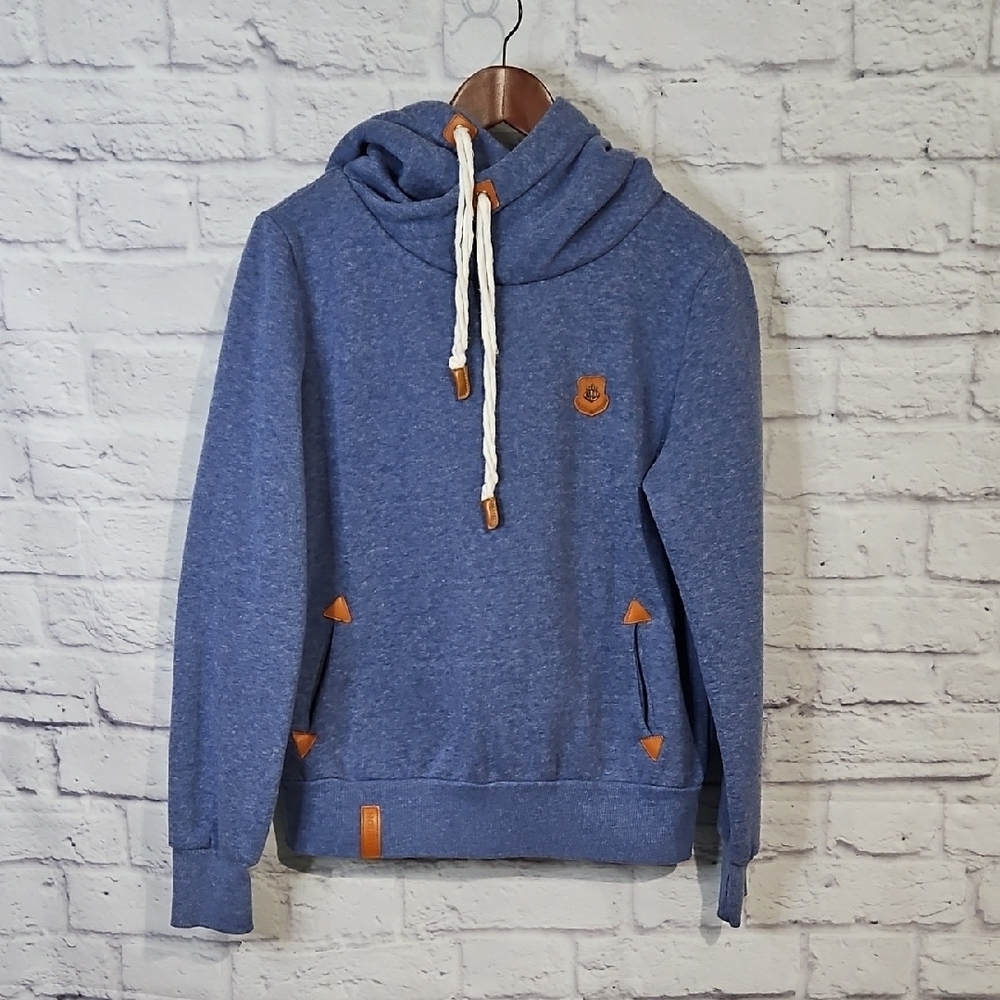 Zanzea Heather Blue Hoodie with Tan Accents